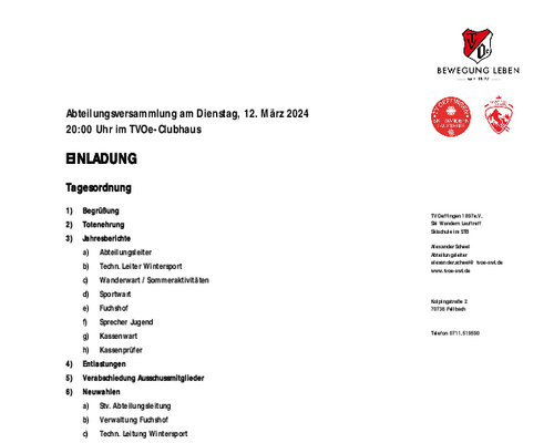 SWL Abteilungsversammlung am Dienstag, 12. März 2024